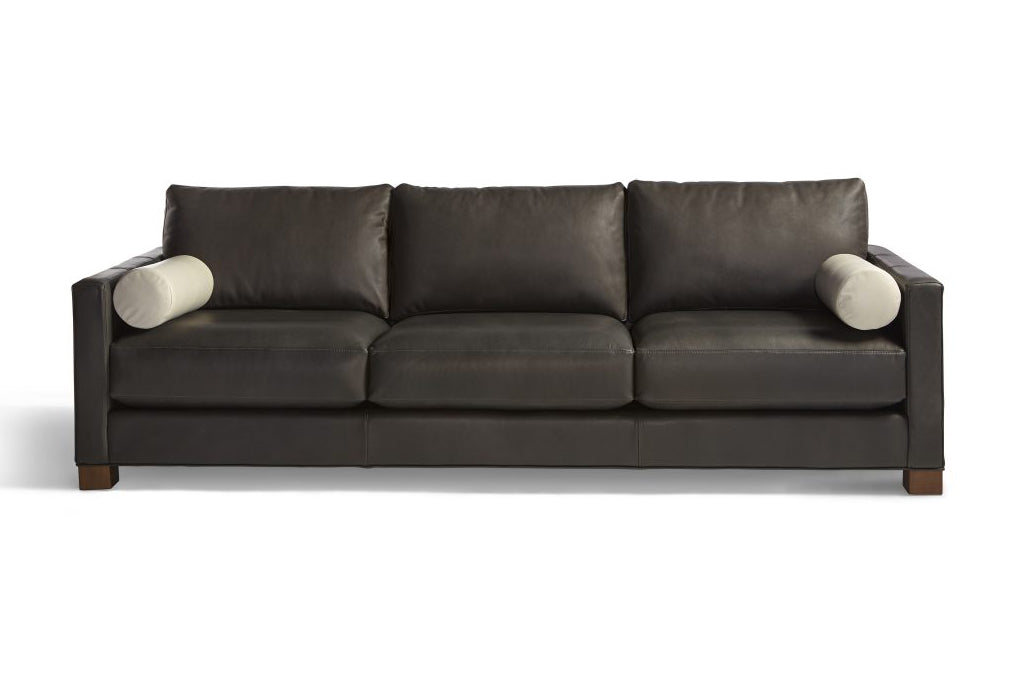Black leather Langdon sofa stock photo by Lazar Industries. Custom order at Five Elements Contemporary Furniture.